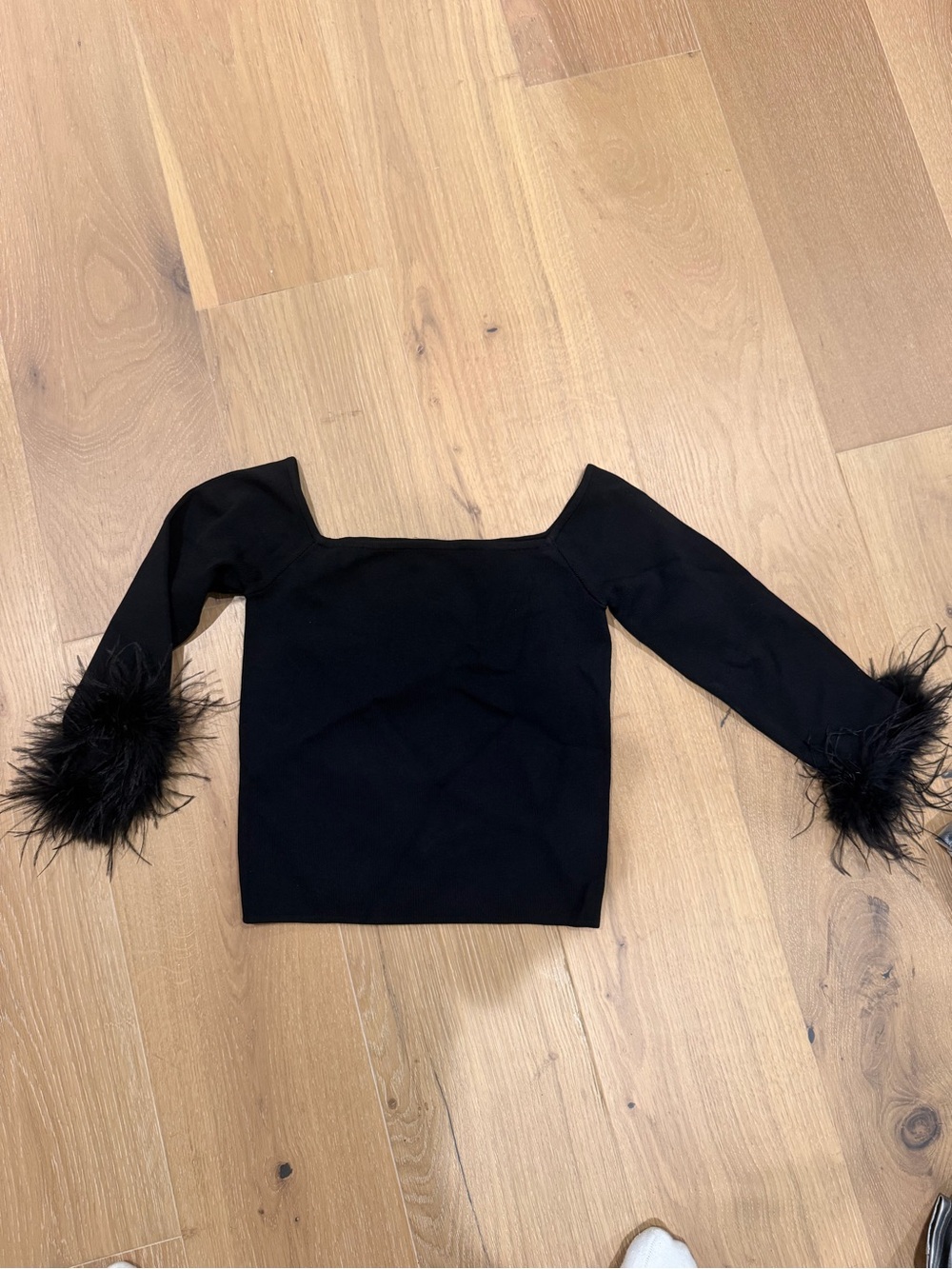 Lucy Paris Black Off-Shoulder Feather Cuff Crop Top